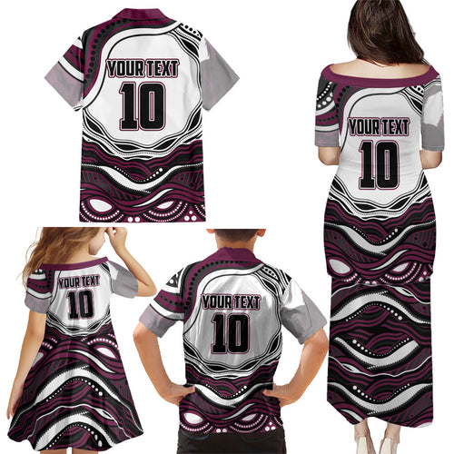Personalized Manly Warringah Sea Eagles Family Matching Puletasi and Hawaiian Shirt Aboriginal Dot Art - Dreamtime Rugby Mascot