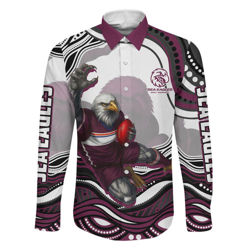 Personalized Manly Warringah Sea Eagles Family Matching Puletasi and Hawaiian Shirt Aboriginal Dot Art - Dreamtime Rugby Mascot