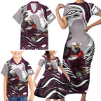 Personalized Manly Warringah Sea Eagles Family Matching Short Sleeve Bodycon Dress and Hawaiian Shirt Aboriginal Dot Art - Dreamtime Rugby Mascot