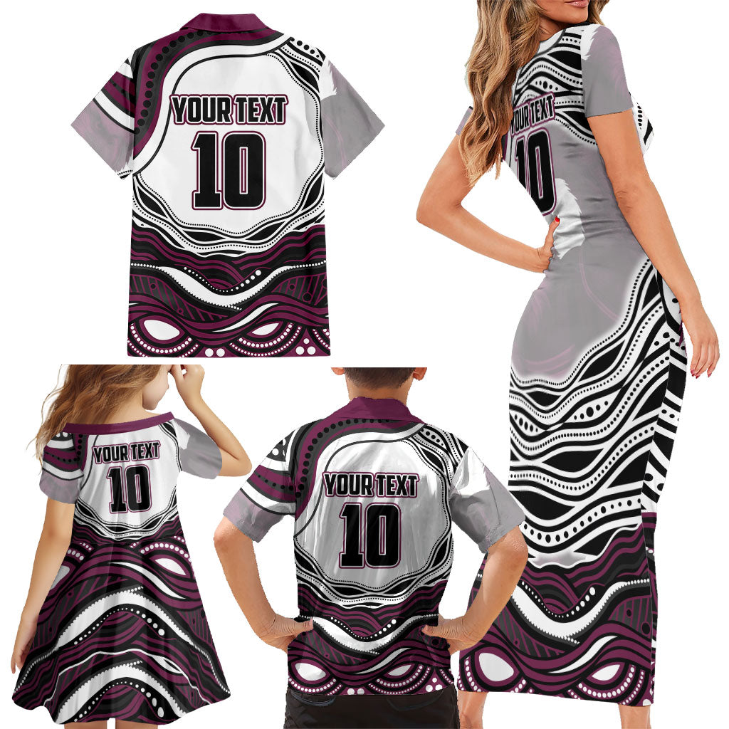 Personalized Manly Warringah Sea Eagles Family Matching Short Sleeve Bodycon Dress and Hawaiian Shirt Aboriginal Dot Art - Dreamtime Rugby Mascot