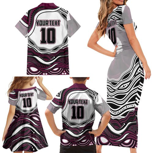 Personalized Manly Warringah Sea Eagles Family Matching Short Sleeve Bodycon Dress and Hawaiian Shirt Aboriginal Dot Art - Dreamtime Rugby Mascot