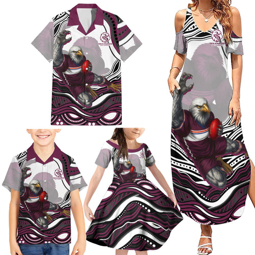 Personalized Manly Warringah Sea Eagles Family Matching Summer Maxi Dress and Hawaiian Shirt Aboriginal Dot Art - Dreamtime Rugby Mascot