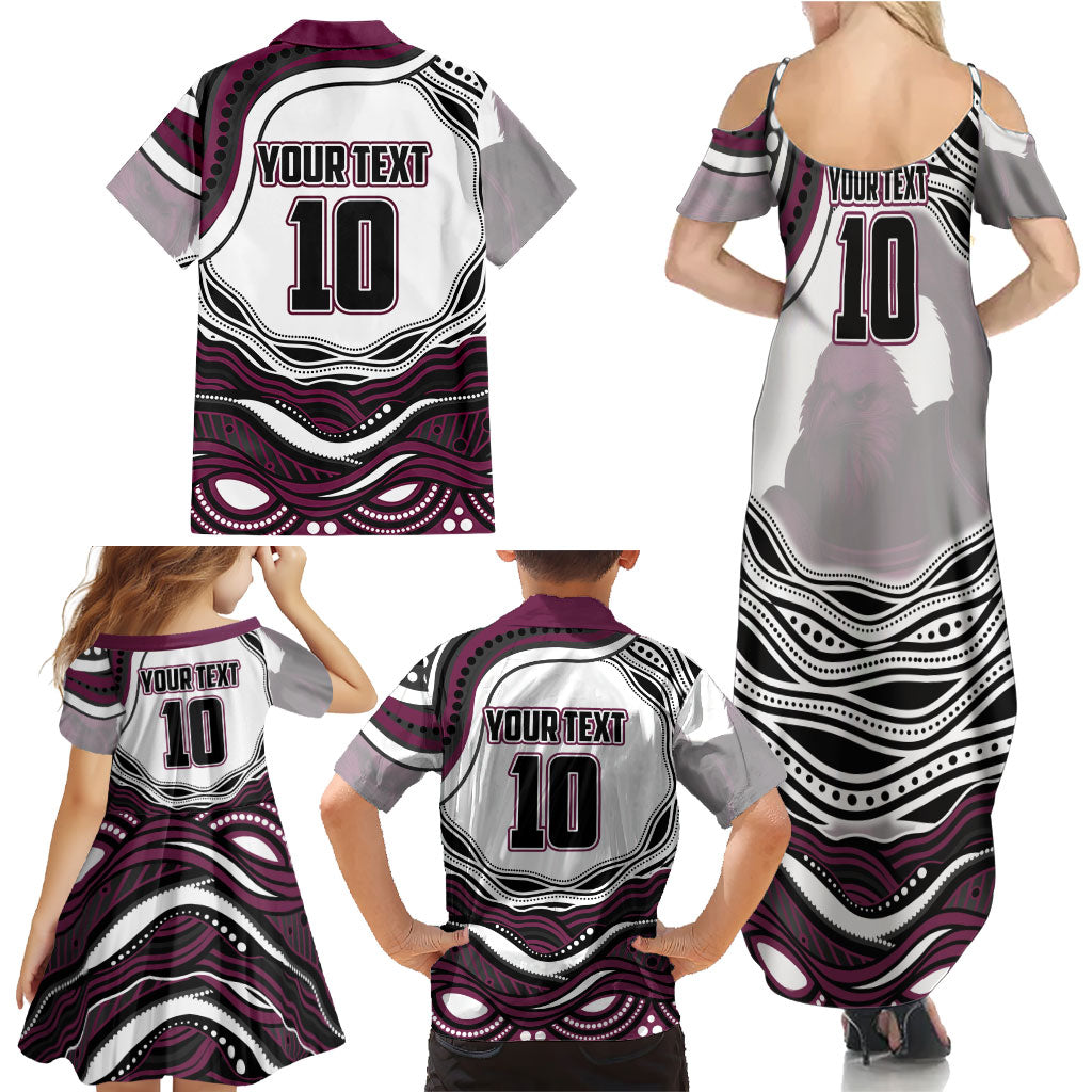 Personalized Manly Warringah Sea Eagles Family Matching Summer Maxi Dress and Hawaiian Shirt Aboriginal Dot Art - Dreamtime Rugby Mascot