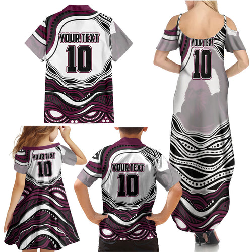 Personalized Manly Warringah Sea Eagles Family Matching Summer Maxi Dress and Hawaiian Shirt Aboriginal Dot Art - Dreamtime Rugby Mascot