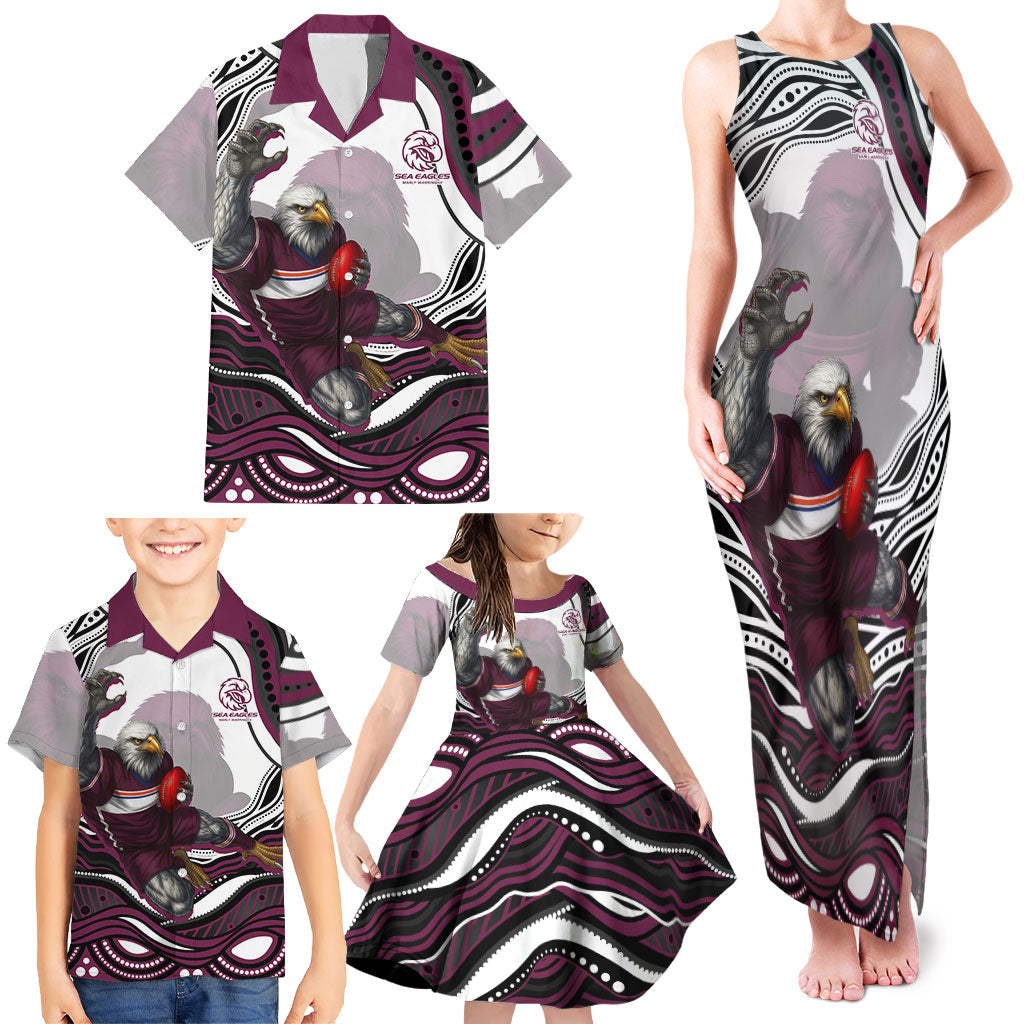 Personalized Manly Warringah Sea Eagles Family Matching Tank Maxi Dress and Hawaiian Shirt Aboriginal Dot Art - Dreamtime Rugby Mascot
