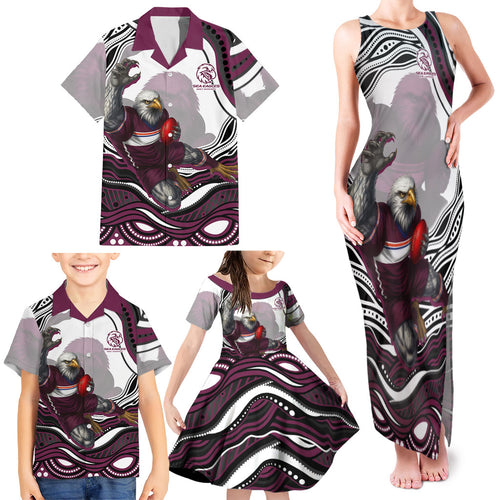 Personalized Manly Warringah Sea Eagles Family Matching Tank Maxi Dress and Hawaiian Shirt Aboriginal Dot Art - Dreamtime Rugby Mascot