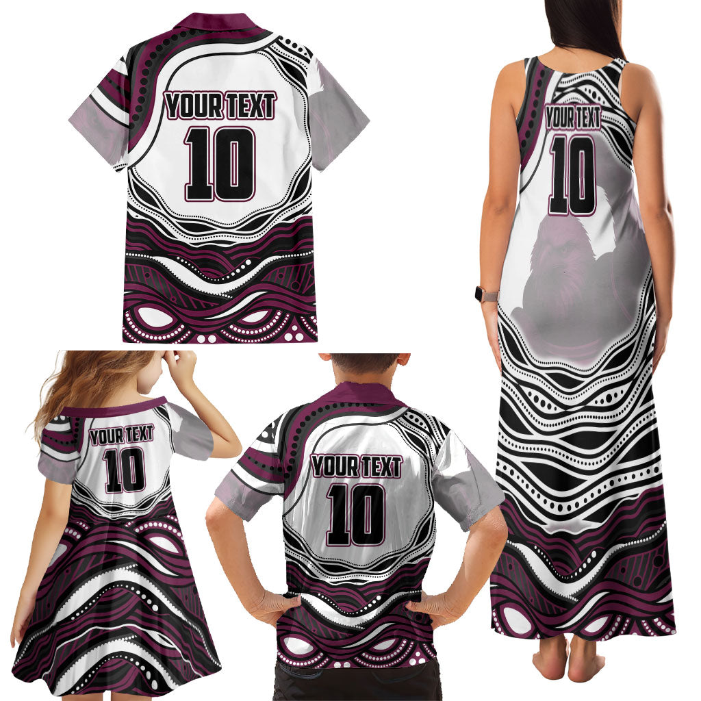 Personalized Manly Warringah Sea Eagles Family Matching Tank Maxi Dress and Hawaiian Shirt Aboriginal Dot Art - Dreamtime Rugby Mascot