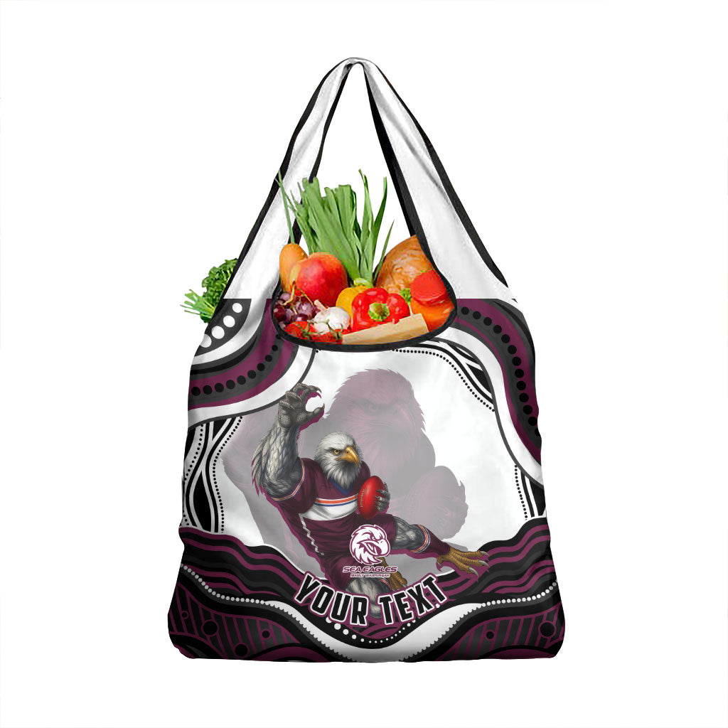 Personalized Manly Warringah Sea Eagles Grocery Bag Aboriginal Dot Art - Dreamtime Rugby Mascot