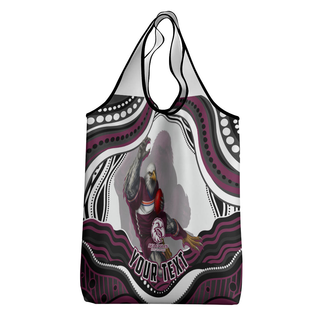 Personalized Manly Warringah Sea Eagles Grocery Bag Aboriginal Dot Art - Dreamtime Rugby Mascot