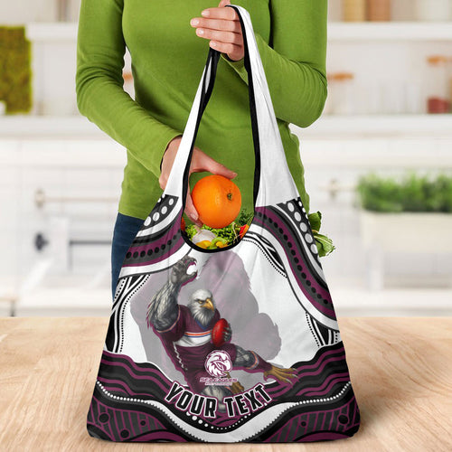 Personalized Manly Warringah Sea Eagles Grocery Bag Aboriginal Dot Art - Dreamtime Rugby Mascot