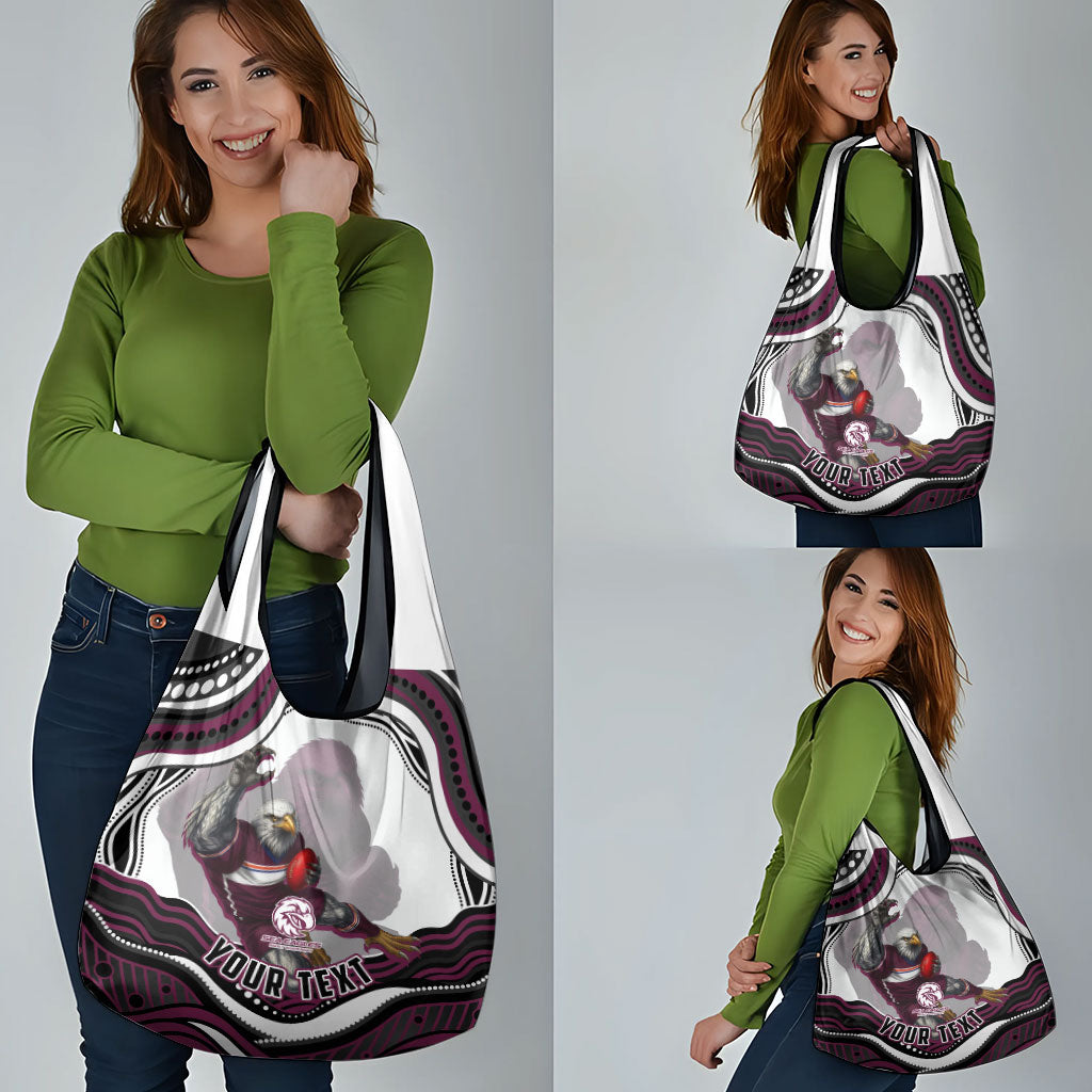 Personalized Manly Warringah Sea Eagles Grocery Bag Aboriginal Dot Art - Dreamtime Rugby Mascot