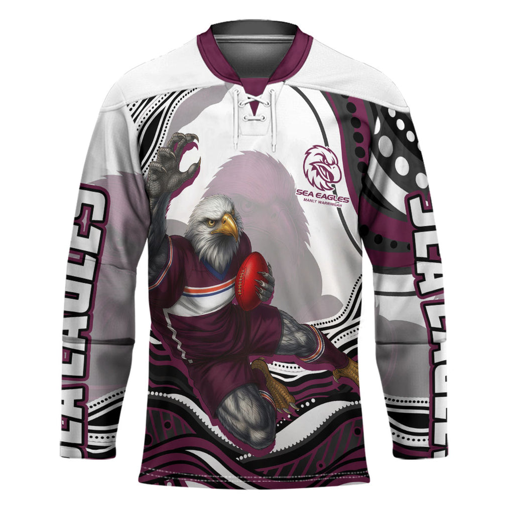 Personalized Manly Warringah Sea Eagles Hockey Jersey Aboriginal Dot Art - Dreamtime Rugby Mascot