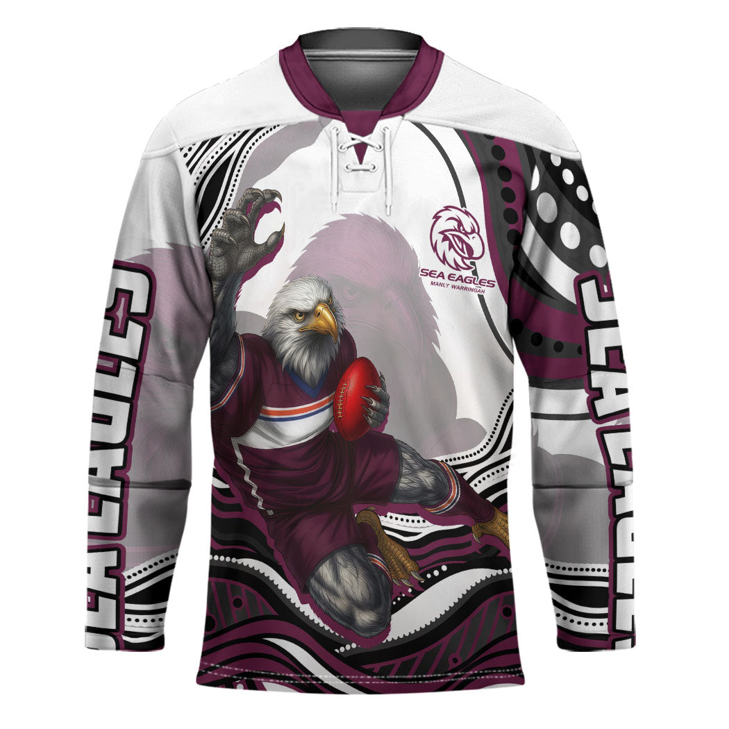 Personalized Manly Warringah Sea Eagles Hockey Jersey Aboriginal Dot Art - Dreamtime Rugby Mascot