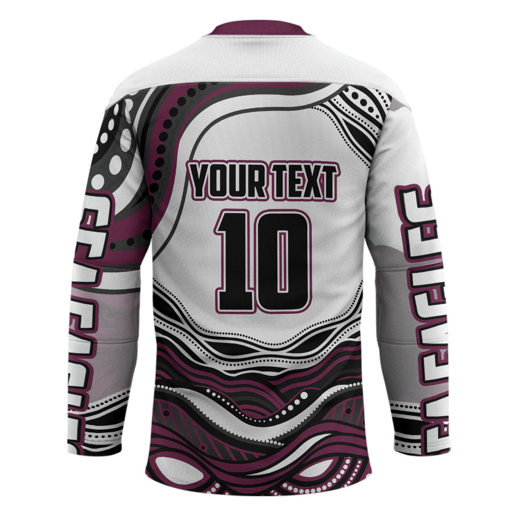 Personalized Manly Warringah Sea Eagles Hockey Jersey Aboriginal Dot Art - Dreamtime Rugby Mascot