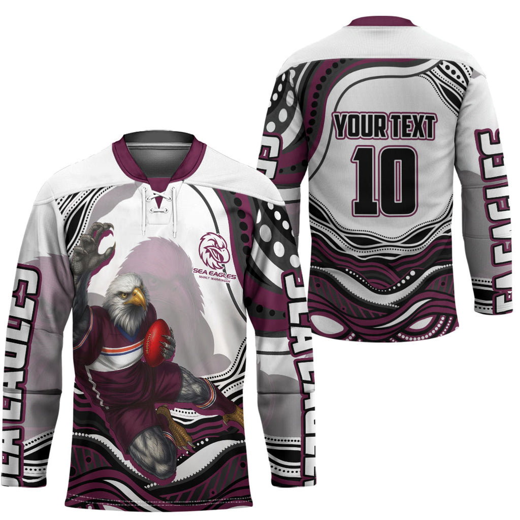 Personalized Manly Warringah Sea Eagles Hockey Jersey Aboriginal Dot Art - Dreamtime Rugby Mascot