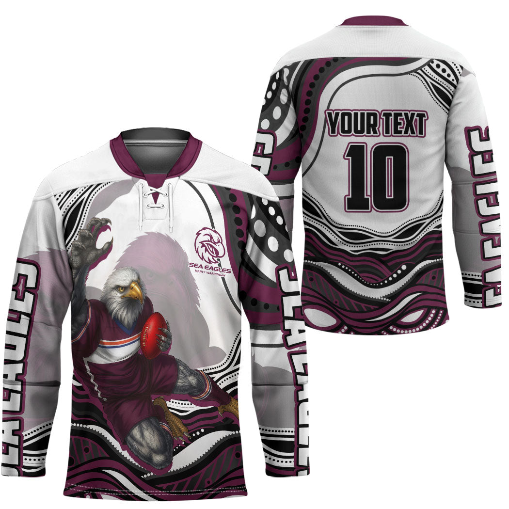 Personalized Manly Warringah Sea Eagles Hockey Jersey Aboriginal Dot Art - Dreamtime Rugby Mascot