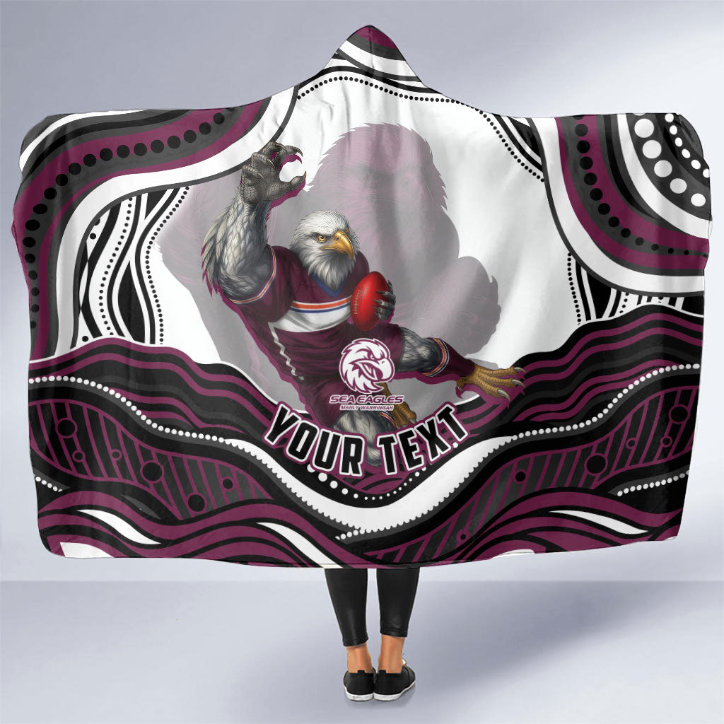 Personalized Manly Warringah Sea Eagles Hooded Blanket Aboriginal Dot Art - Dreamtime Rugby Mascot