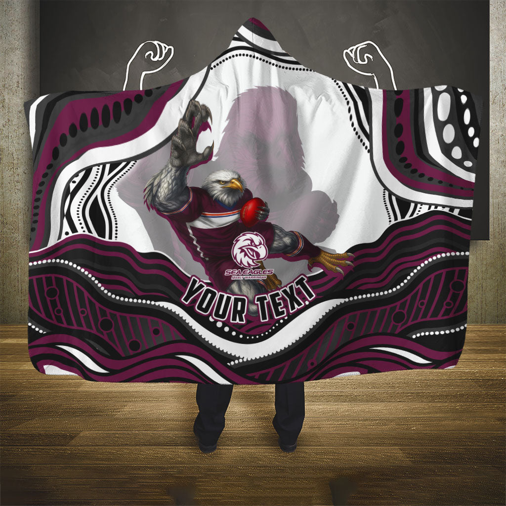 Personalized Manly Warringah Sea Eagles Hooded Blanket Aboriginal Dot Art - Dreamtime Rugby Mascot