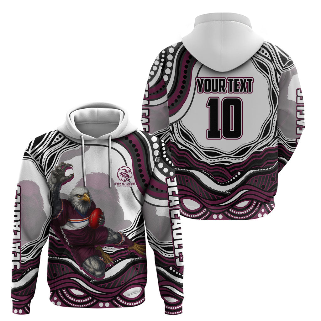 Personalized Manly Warringah Sea Eagles Hoodie Aboriginal Dot Art - Dreamtime Rugby Mascot