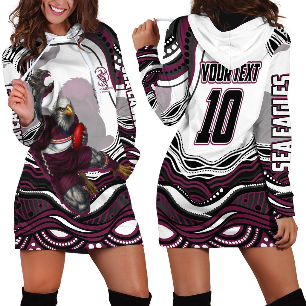 Personalized Manly Warringah Sea Eagles Hoodie Dress Aboriginal Dot Art - Dreamtime Rugby Mascot