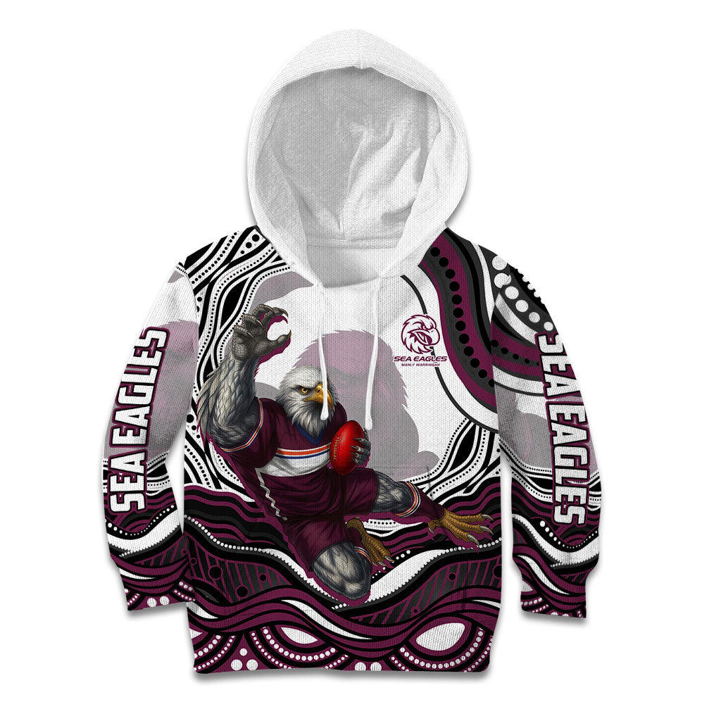 Personalized Manly Warringah Sea Eagles Kid Hoodie Aboriginal Dot Art - Dreamtime Rugby Mascot