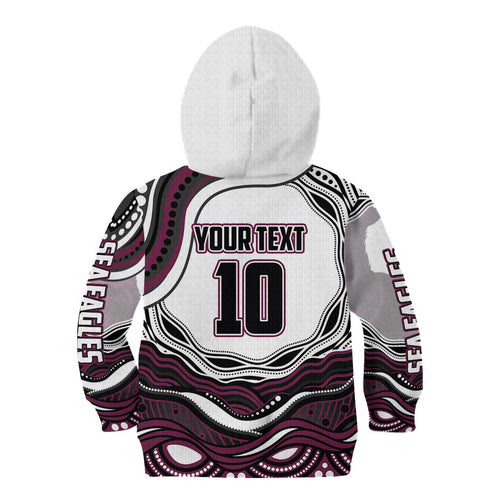 Personalized Manly Warringah Sea Eagles Kid Hoodie Aboriginal Dot Art - Dreamtime Rugby Mascot