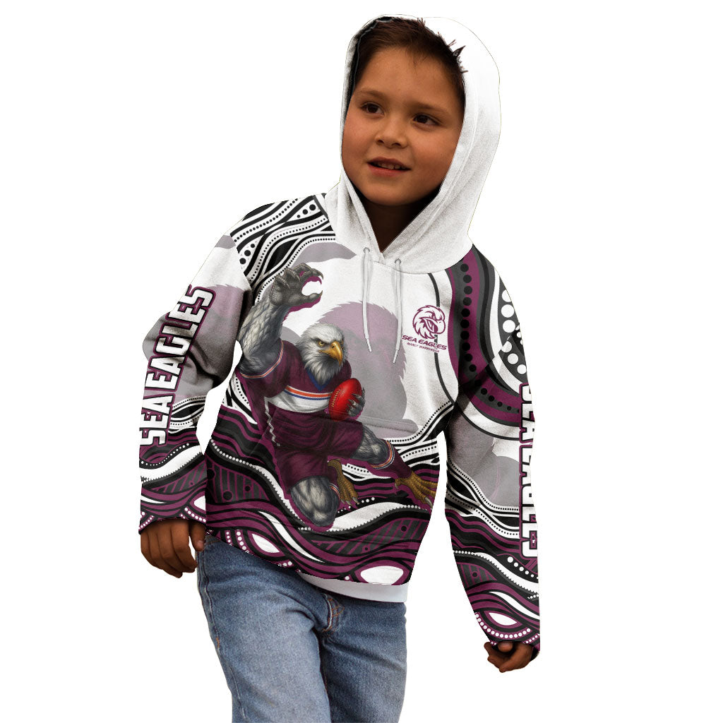 Personalized Manly Warringah Sea Eagles Kid Hoodie Aboriginal Dot Art - Dreamtime Rugby Mascot