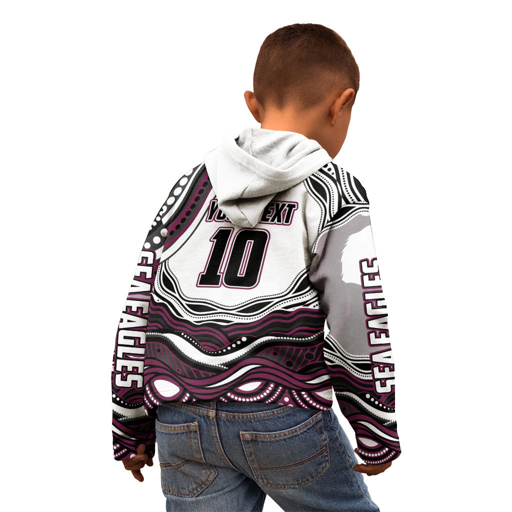 Personalized Manly Warringah Sea Eagles Kid Hoodie Aboriginal Dot Art - Dreamtime Rugby Mascot