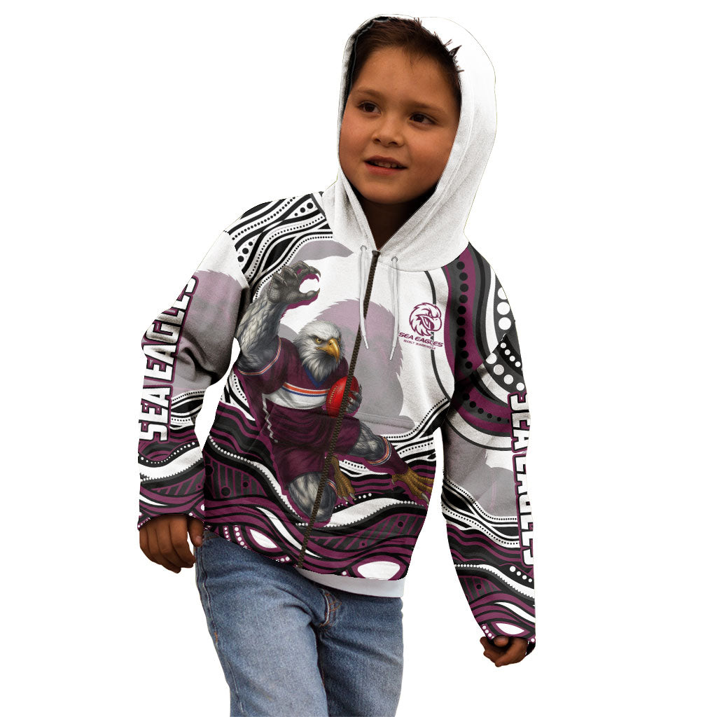 Personalized Manly Warringah Sea Eagles Kid Hoodie Aboriginal Dot Art - Dreamtime Rugby Mascot
