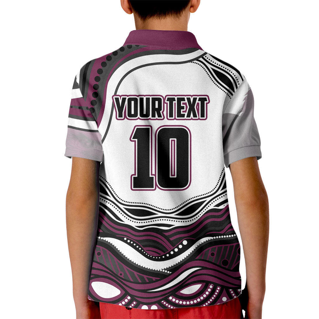 Personalized Manly Warringah Sea Eagles Kid Polo Shirt Aboriginal Dot Art - Dreamtime Rugby Mascot