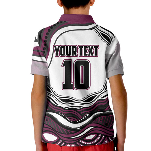 Personalized Manly Warringah Sea Eagles Kid Polo Shirt Aboriginal Dot Art - Dreamtime Rugby Mascot