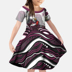 Personalized Manly Warringah Sea Eagles Kid Short Sleeve Dress Aboriginal Dot Art - Dreamtime Rugby Mascot