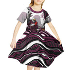 Personalized Manly Warringah Sea Eagles Kid Short Sleeve Dress Aboriginal Dot Art - Dreamtime Rugby Mascot