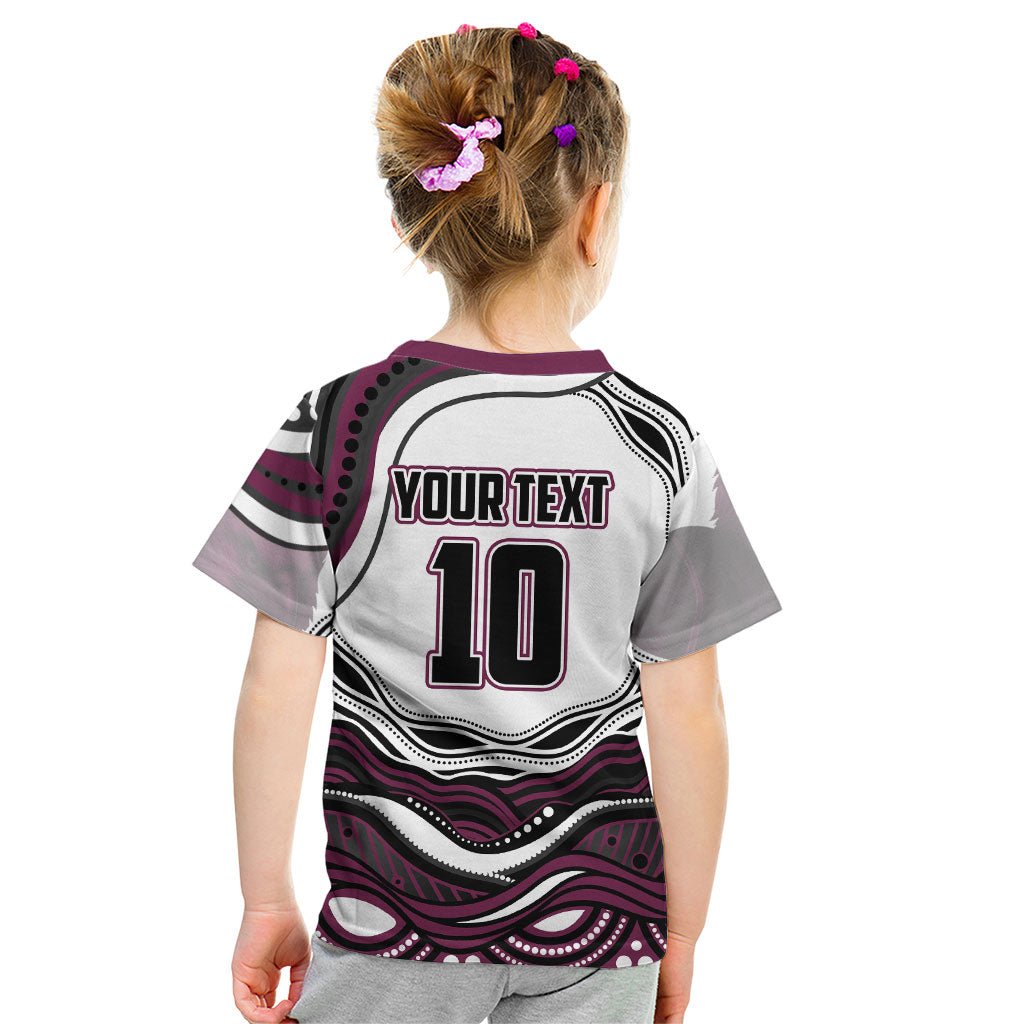 Personalized Manly Warringah Sea Eagles Kid T Shirt Aboriginal Dot Art - Dreamtime Rugby Mascot
