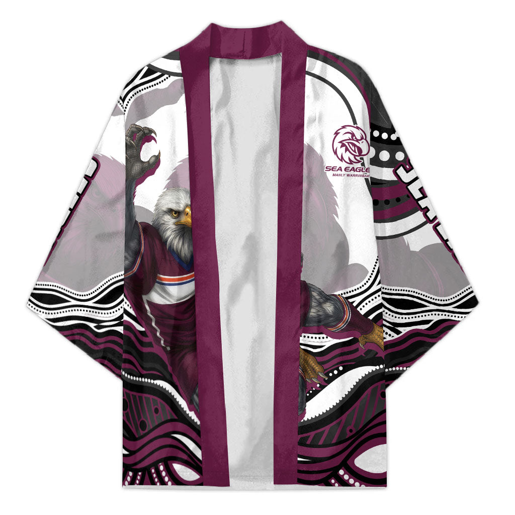 Personalized Manly Warringah Sea Eagles Kimono Aboriginal Dot Art - Dreamtime Rugby Mascot