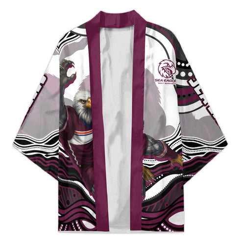Personalized Manly Warringah Sea Eagles Kimono Aboriginal Dot Art - Dreamtime Rugby Mascot