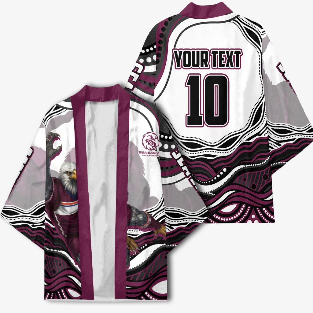 Personalized Manly Warringah Sea Eagles Kimono Aboriginal Dot Art - Dreamtime Rugby Mascot