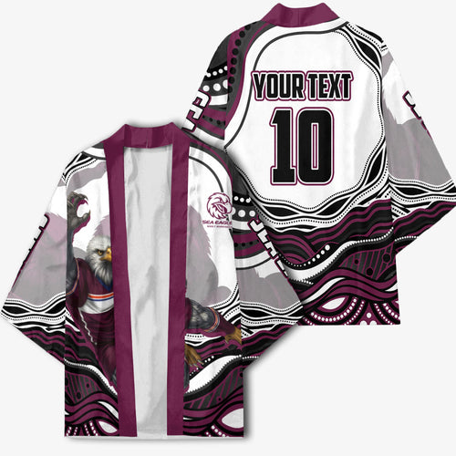 Personalized Manly Warringah Sea Eagles Kimono Aboriginal Dot Art - Dreamtime Rugby Mascot