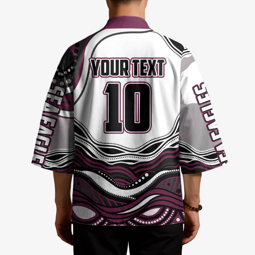 Personalized Manly Warringah Sea Eagles Kimono Aboriginal Dot Art - Dreamtime Rugby Mascot