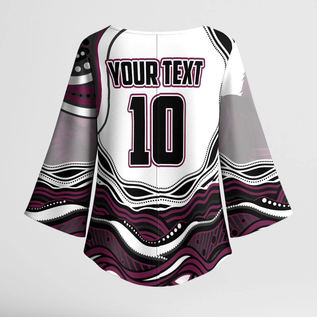 Personalized Manly Warringah Sea Eagles Kimono Sleeve Blouse Aboriginal Dot Art - Dreamtime Rugby Mascot
