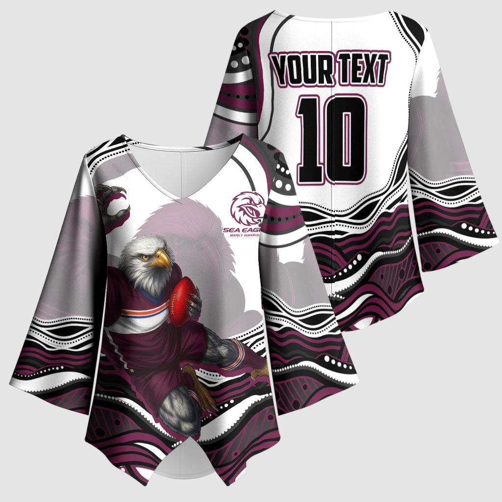 Personalized Manly Warringah Sea Eagles Kimono Sleeve Blouse Aboriginal Dot Art - Dreamtime Rugby Mascot