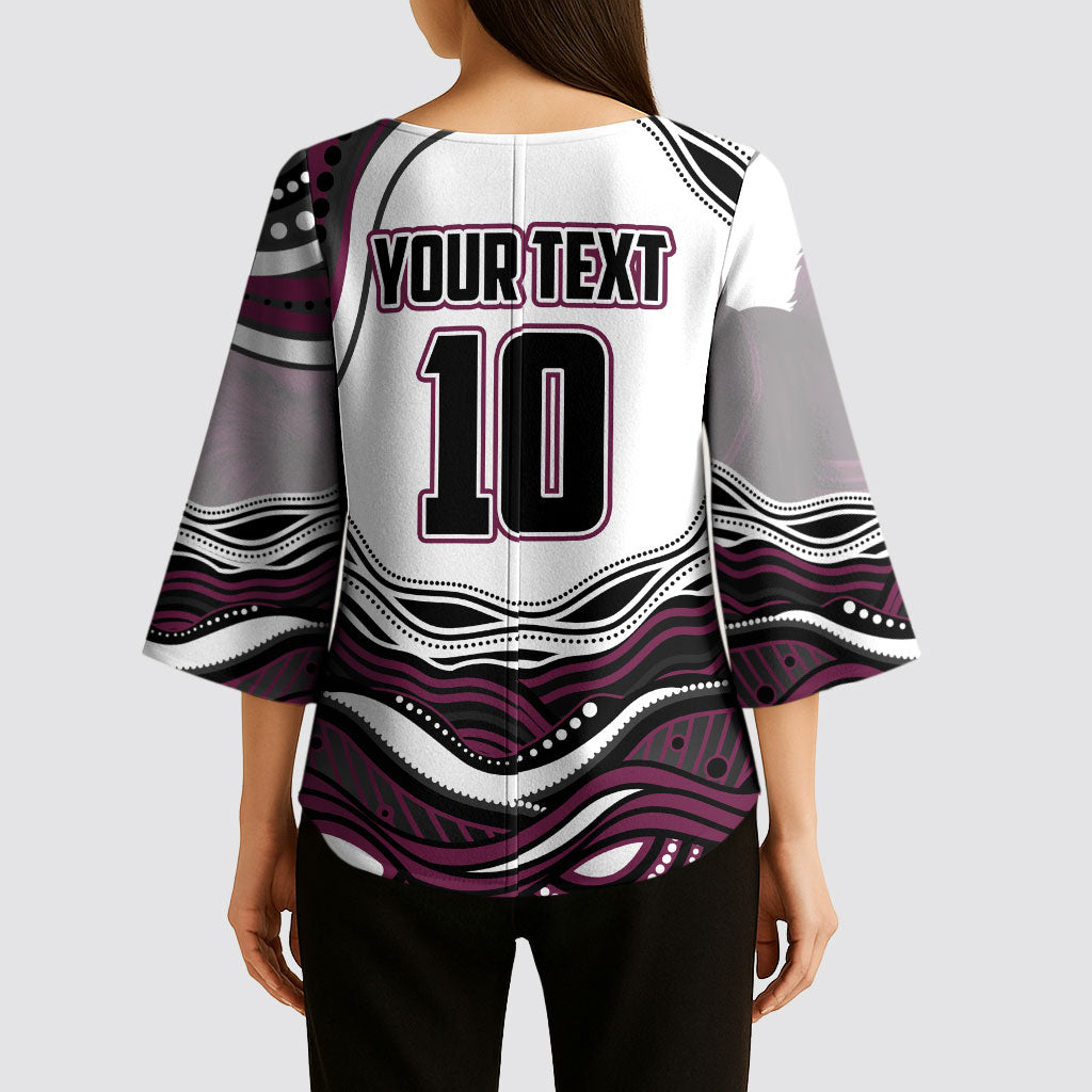 Personalized Manly Warringah Sea Eagles Kimono Sleeve Blouse Aboriginal Dot Art - Dreamtime Rugby Mascot