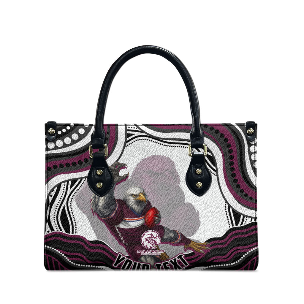 Personalized Manly Warringah Sea Eagles Leather Bag Aboriginal Dot Art - Dreamtime Rugby Mascot