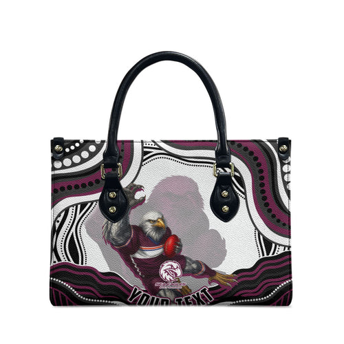 Personalized Manly Warringah Sea Eagles Leather Bag Aboriginal Dot Art - Dreamtime Rugby Mascot