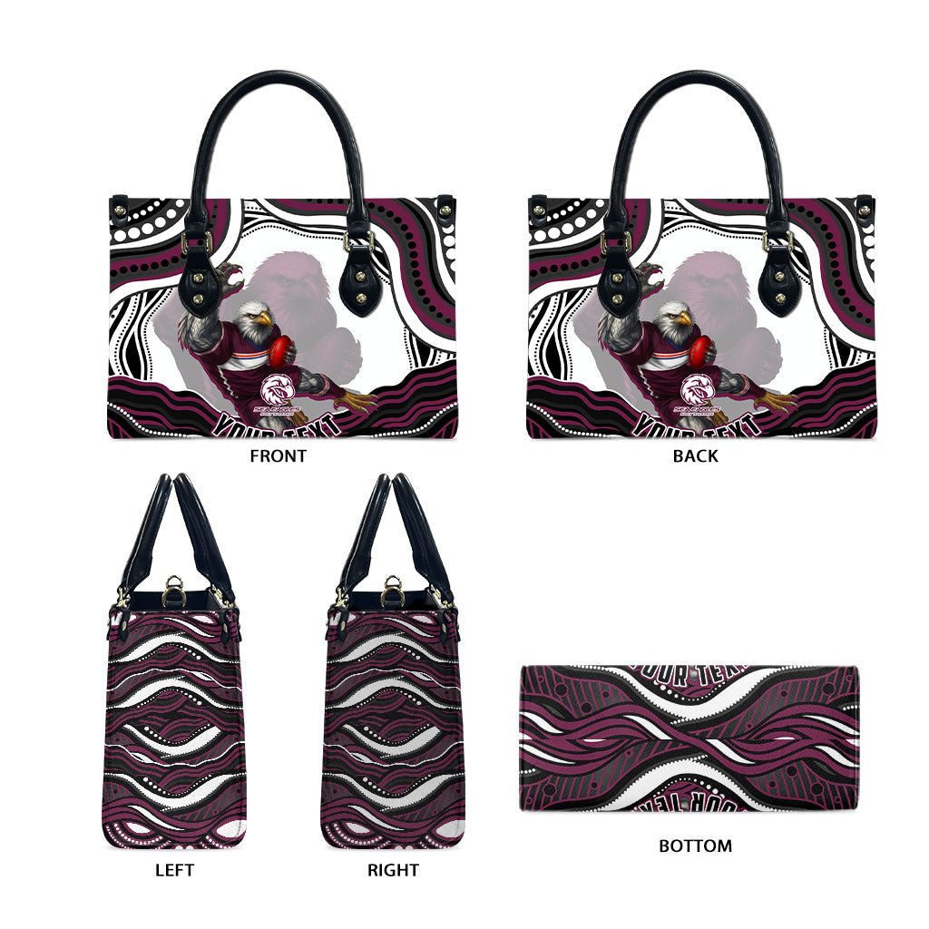 Personalized Manly Warringah Sea Eagles Leather Bag Aboriginal Dot Art - Dreamtime Rugby Mascot