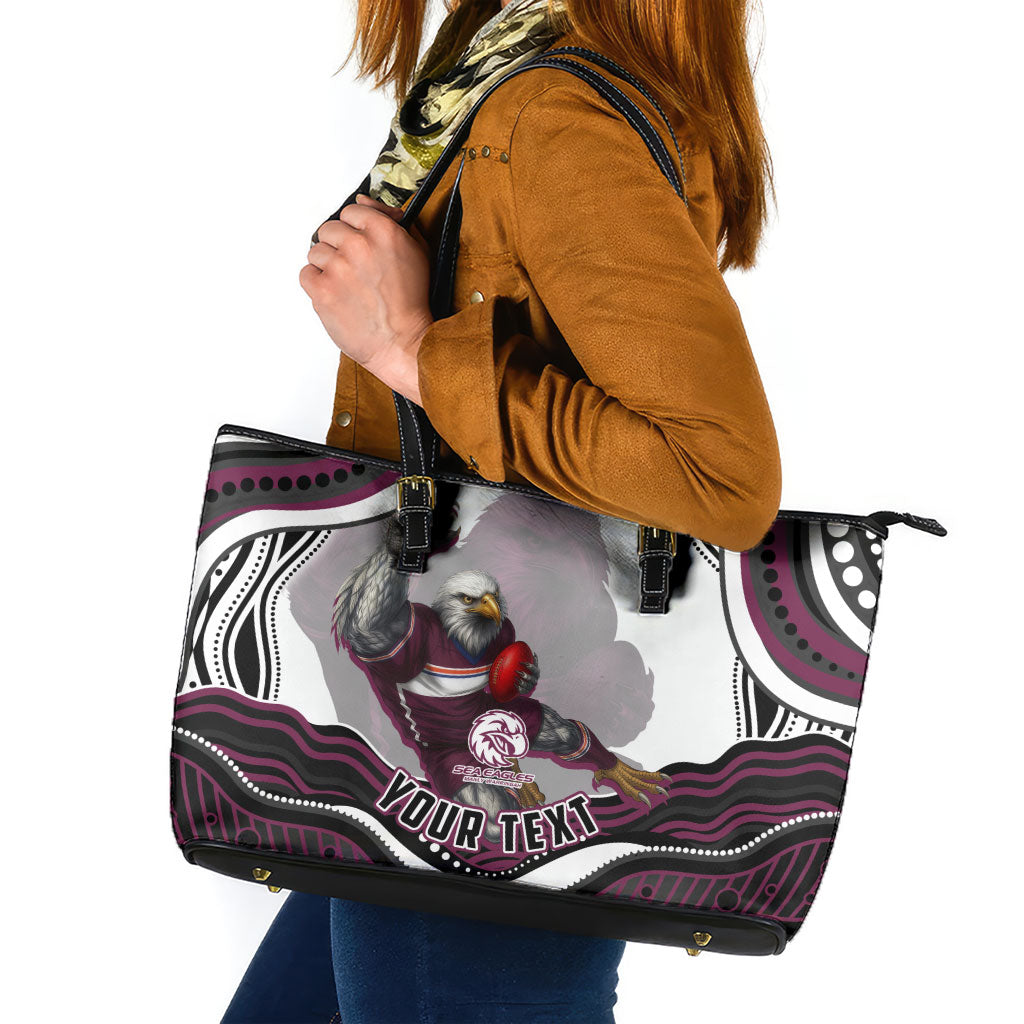 Personalized Manly Warringah Sea Eagles Leather Tote Bag Aboriginal Dot Art - Dreamtime Rugby Mascot