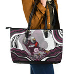Personalized Manly Warringah Sea Eagles Leather Tote Bag Aboriginal Dot Art - Dreamtime Rugby Mascot