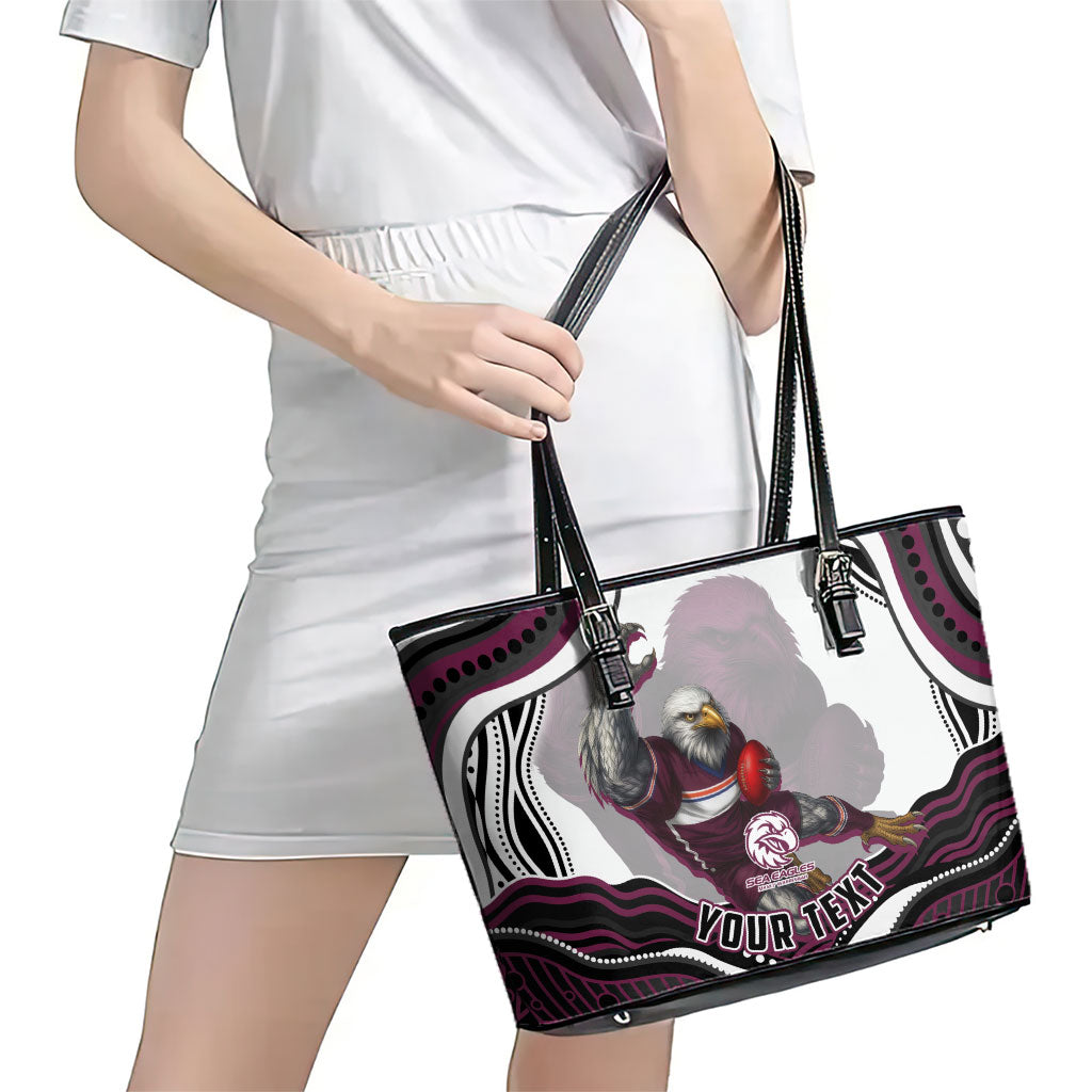 Personalized Manly Warringah Sea Eagles Leather Tote Bag Aboriginal Dot Art - Dreamtime Rugby Mascot