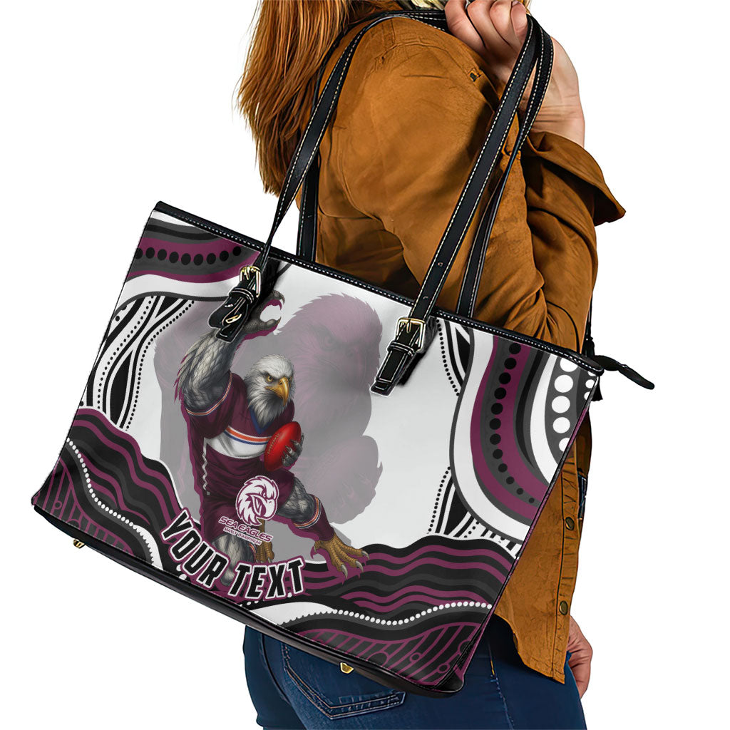 Personalized Manly Warringah Sea Eagles Leather Tote Bag Aboriginal Dot Art - Dreamtime Rugby Mascot