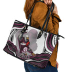 Personalized Manly Warringah Sea Eagles Leather Tote Bag Aboriginal Dot Art - Dreamtime Rugby Mascot